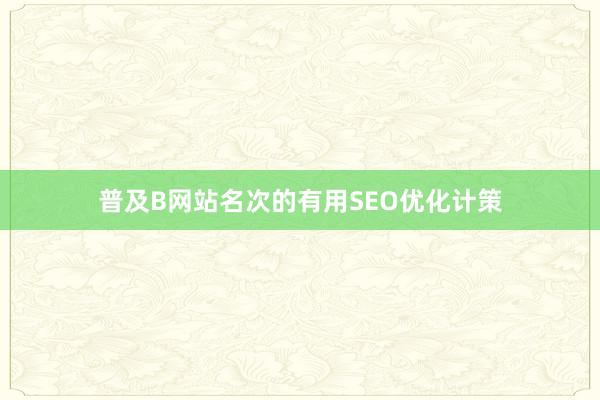 普及B网站名次的有用SEO优化计策